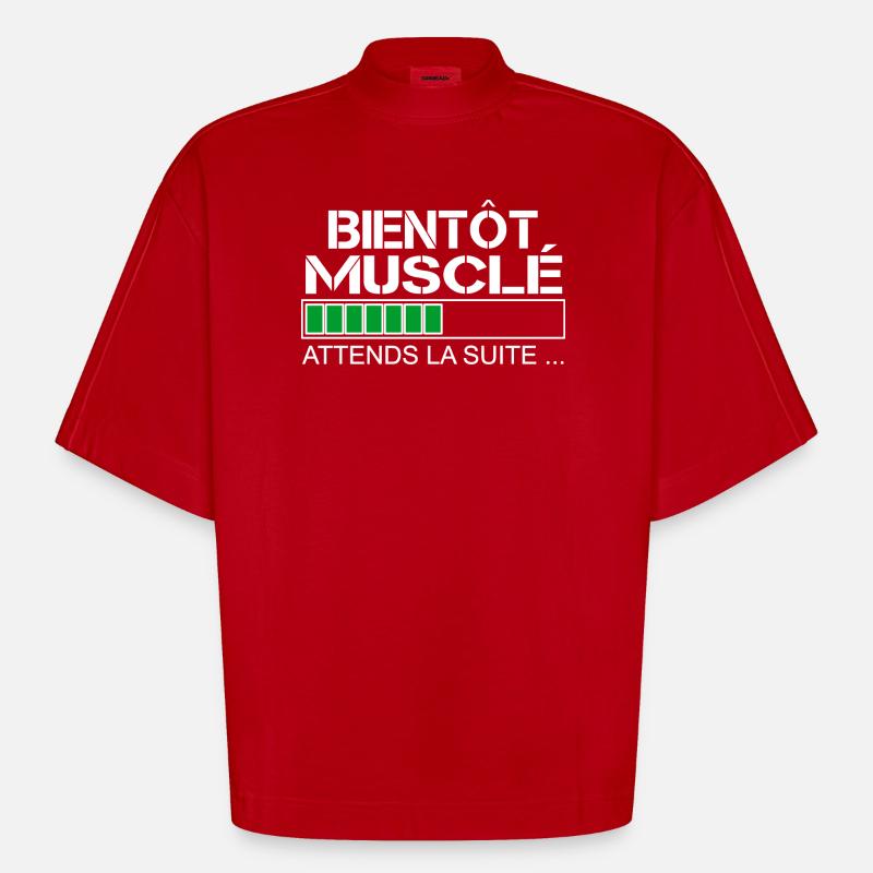 Bientot musclé (blanc et vert) - T-shirt bio épais oversize Boxy fabriqué en UE - rouge