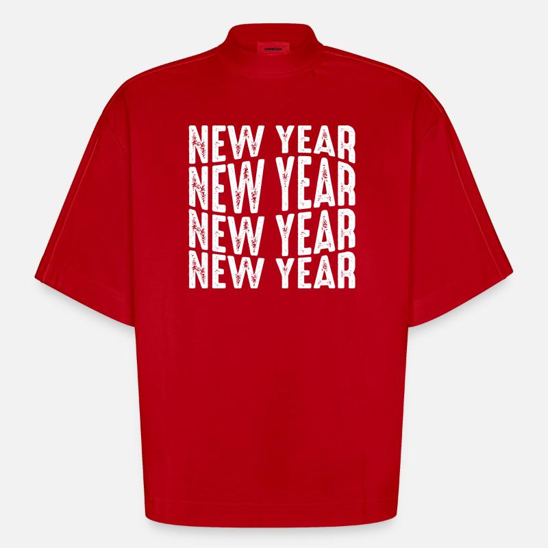 New Year Repeated Text Pattern - Heavyweight Oversized Organic Boxy T-Shirt Made in EU - red