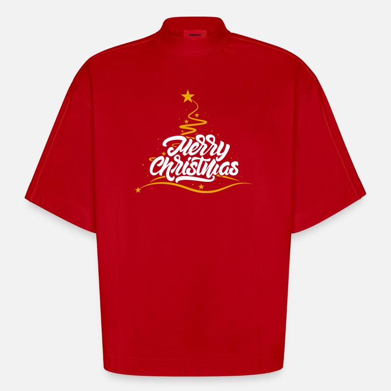 Joyeux Noël script arbre - T-shirt bio épais oversize Boxy fabriqué en UE - rouge