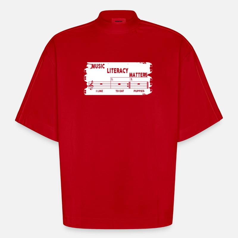 La littératie musicale, ça compte - T-shirt bio épais oversize Boxy fabriqué en UE - rouge