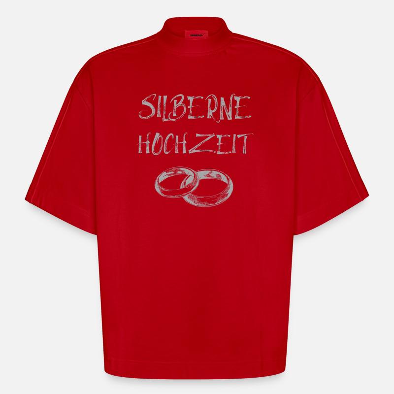 Silberne Hochzeit Text Silberne Eheringe - Heavyweight Oversized Organic Boxy T-Shirt Made in EU - Rot