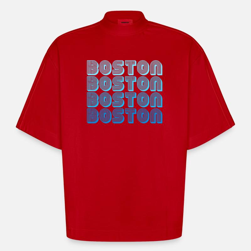 Boston Repeat Pattern Blue Gradient - Heavyweight Oversized Organic Boxy T-Shirt Made in EU - red