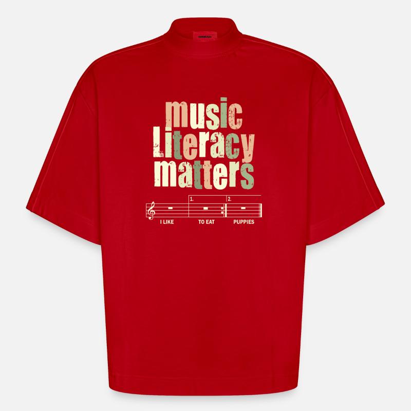 La littératie musicale, ça compte - T-shirt bio épais oversize Boxy fabriqué en UE - rouge
