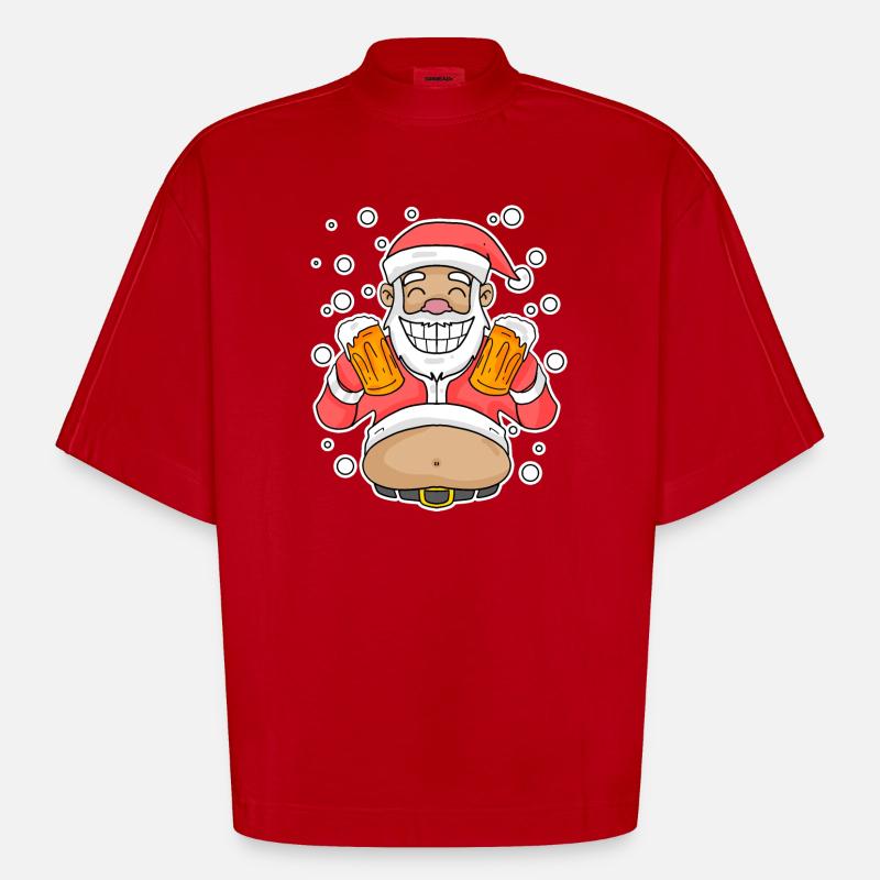 Weichmachten Bier Weihnachtsmann - Heavyweight Oversized Organic Boxy T-Shirt Made in EU - Rot