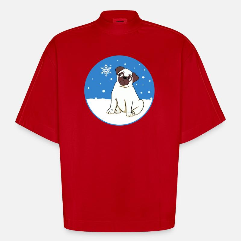 Mops im Schnee - Heavyweight Oversized Organic Boxy T-Shirt Made in EU - Rot