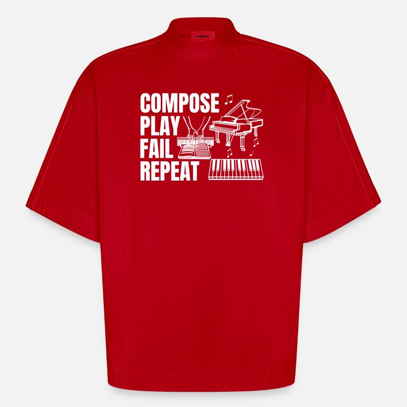 Composing Play Fail Repeat - Heavyweight Oversized Organic Boxy T-Shirt Made in EU - red