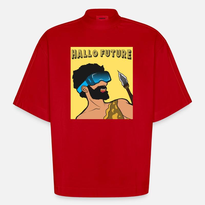 Hallo Future Caveman VR Stil - Heavyweight Oversized Organic Boxy T-Shirt Made in EU - Rot