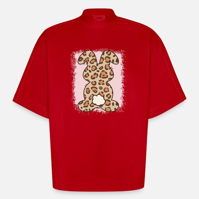 Leopard Print Bleached Easter - Heavyweight Oversized Organic Boxy T-Shirt Made in EU - red