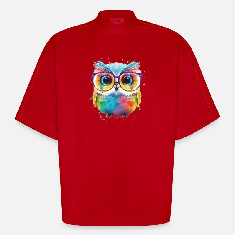 Bunte Brillen Eule - Heavyweight Oversized Organic Boxy T-Shirt Made in EU - Rot