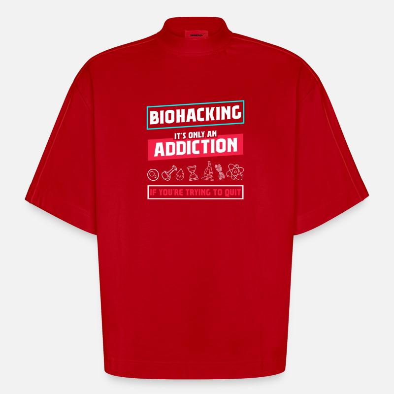 Le biohacking n'est qu'une addiction - T-shirt bio épais oversize Boxy fabriqué en UE - rouge