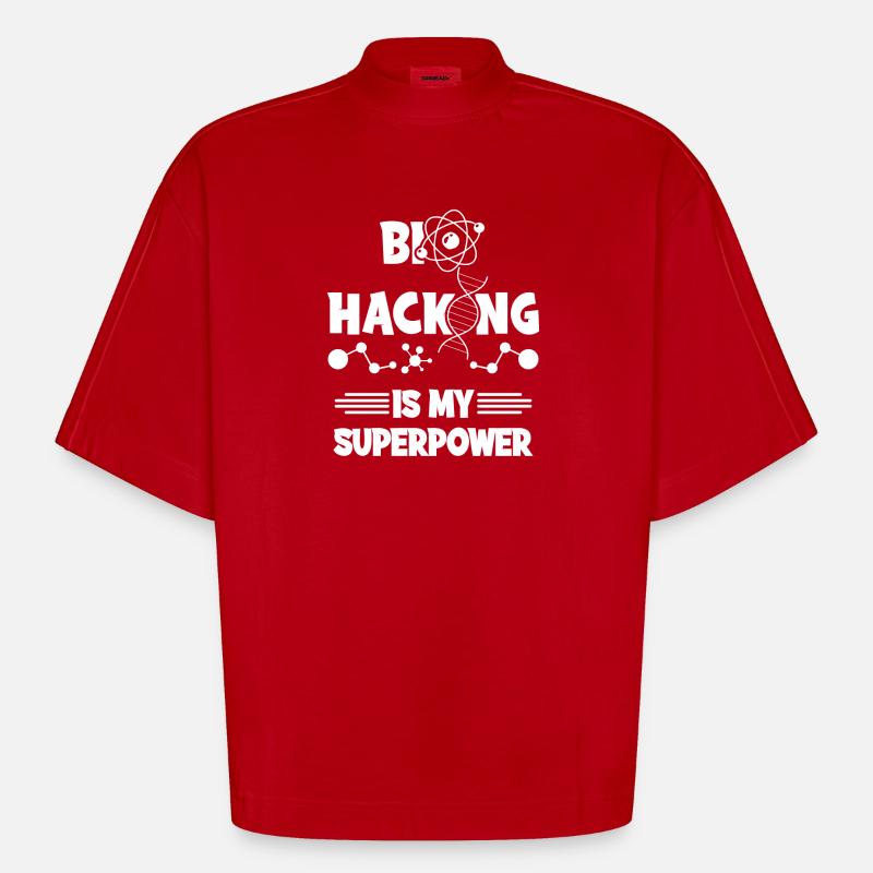 Biohacking is my superpower - Heavyweight Oversized Organic Boxy T-Shirt Made in EU - red
