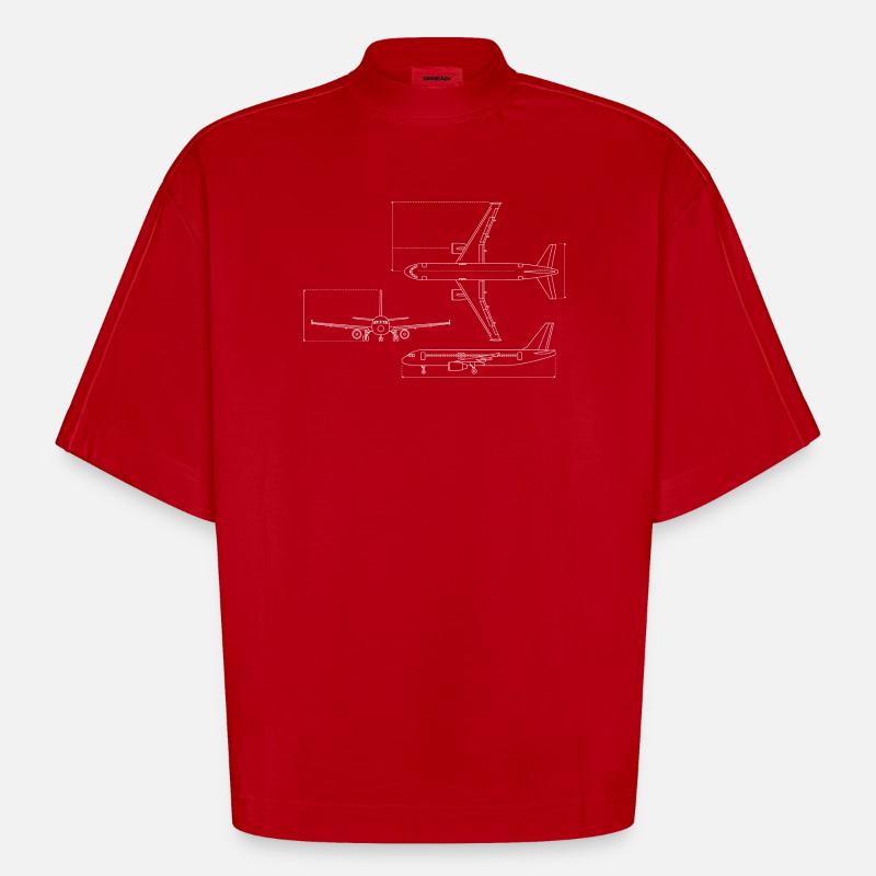 Dessin technique du plan d’avion - T-shirt bio épais oversize Boxy fabriqué en UE - rouge
