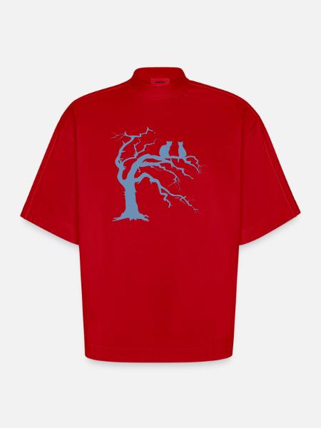 Dead tree with 2 cats silhouette - Heavyweight Oversized Organic Boxy T-Shirt Made in EU - red