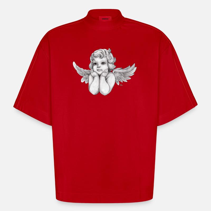 Kleine träumerische Engel-Putte - Heavyweight Oversized Organic Boxy T-Shirt Made in EU - Rot