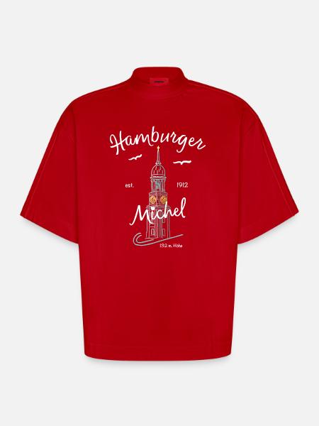 Hamburger Michel, Kirchturm, Germany - Heavyweight Oversized Organic Boxy T-Shirt Made in EU - red