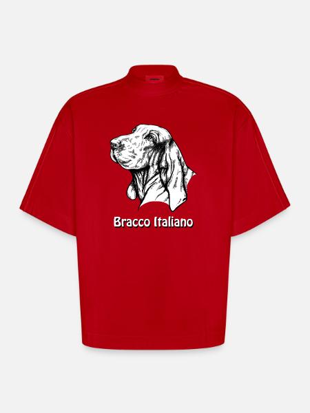 Bracco Italiano Portrait with text - Heavyweight Oversized Organic Boxy T-Shirt Made in EU - red