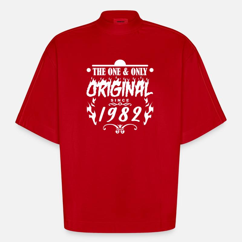 1982 - Année de construction 1982 - T-shirt bio épais oversize Boxy fabriqué en UE - rouge