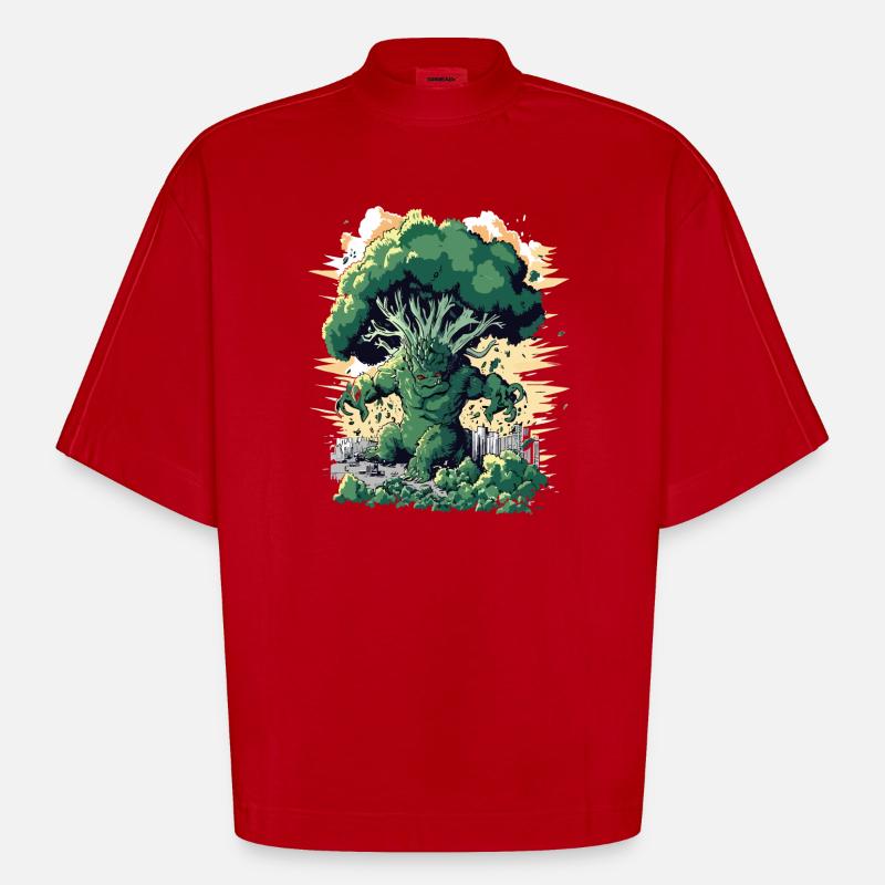 Brocoli géant Monster Brocoli - T-shirt bio épais oversize Boxy fabriqué en UE - rouge