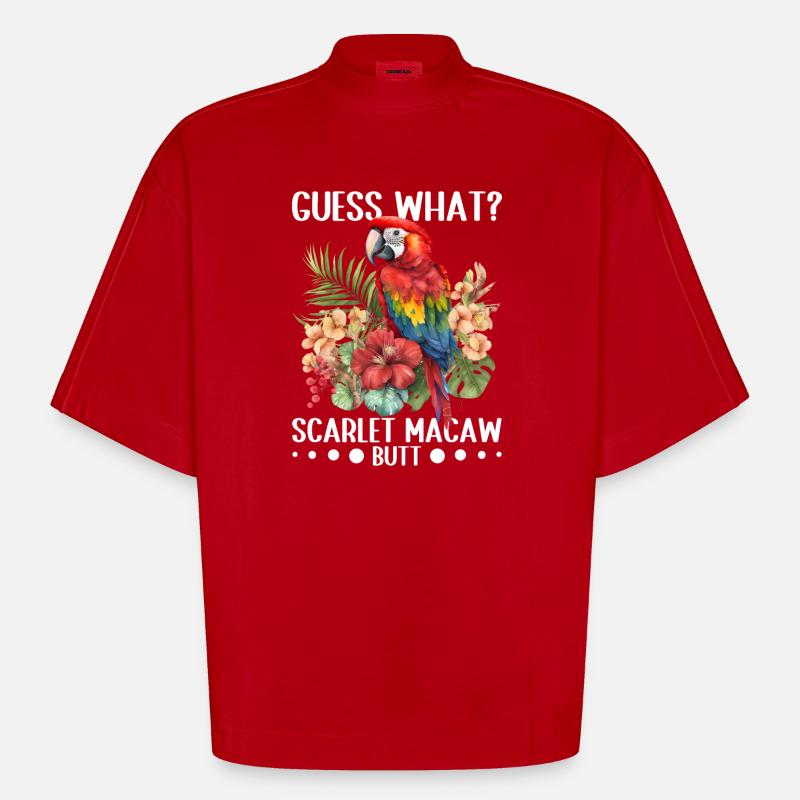 Devinez quoi ? Mouton d'ara écarlate - T-shirt bio épais oversize Boxy fabriqué en UE - rouge