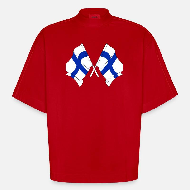 Deux drapeaux de la Finlande croisés - T-shirt bio épais oversize Boxy fabriqué en UE - rouge