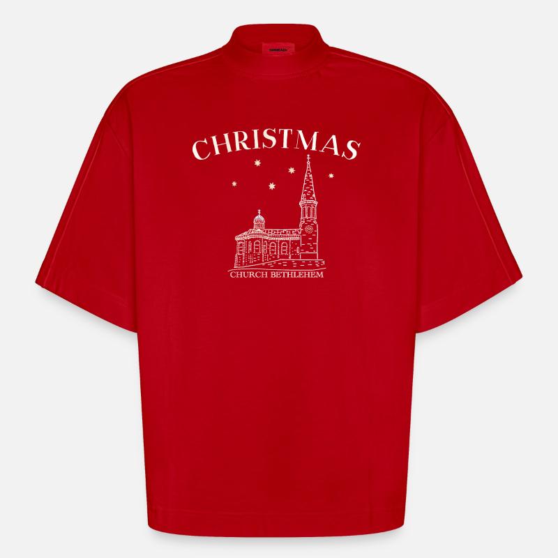 Weihnachtskirche Bethlehem Zeichnung - Heavyweight Oversized Organic Boxy T-Shirt Made in EU - Rot