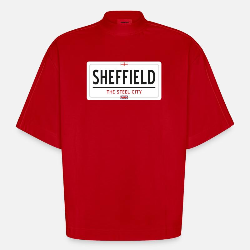 Ortsschild Sheffield - Heavyweight Oversized Organic Boxy T-Shirt Made in EU - Rot