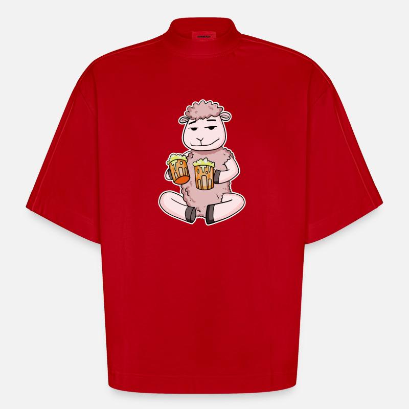 Schaf mit Bier - Heavyweight Oversized Organic Boxy T-Shirt Made in EU - Rot