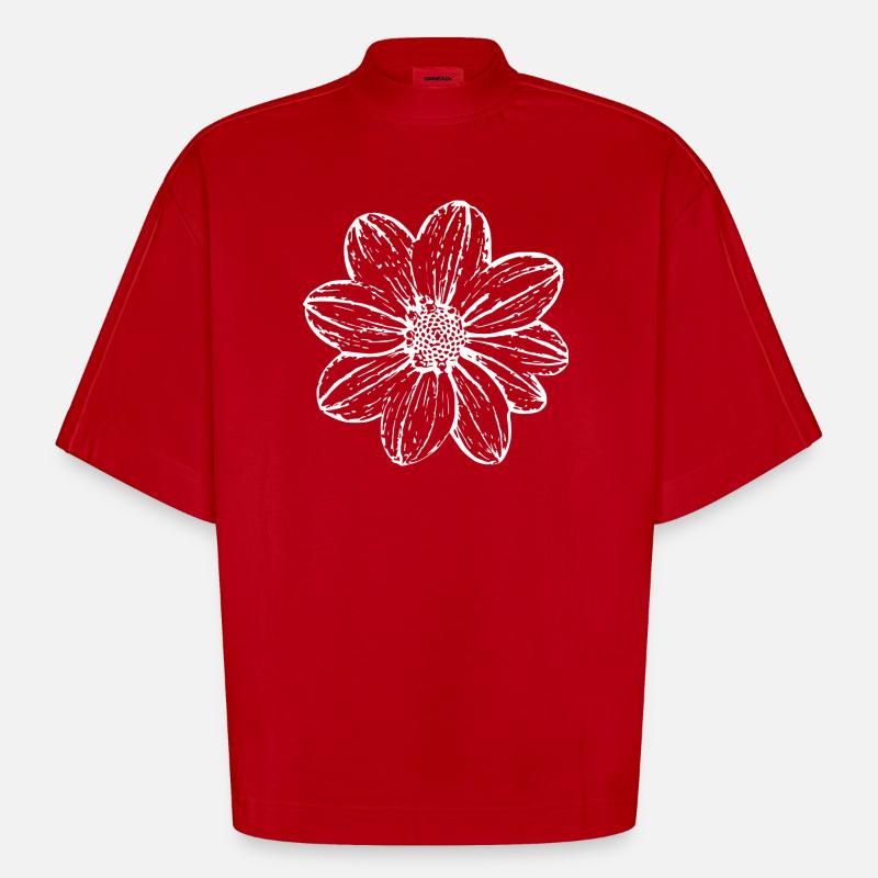 Fleur, Blanc, Fleur Blanche - T-shirt bio épais oversize Boxy fabriqué en UE - rouge