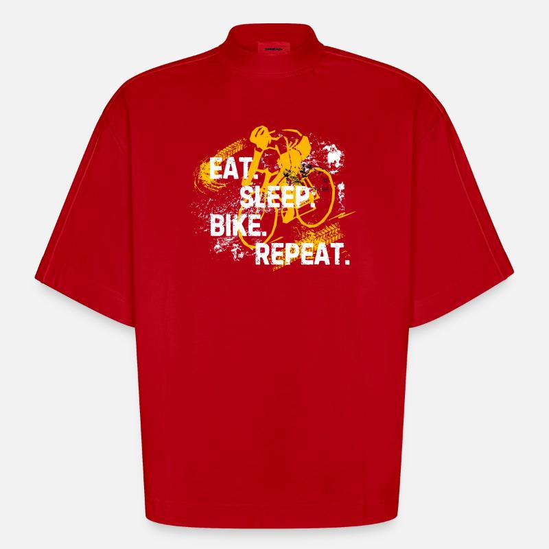 Manger Dormir Vélo Répéter - T-shirt bio épais oversize Boxy fabriqué en UE - rouge