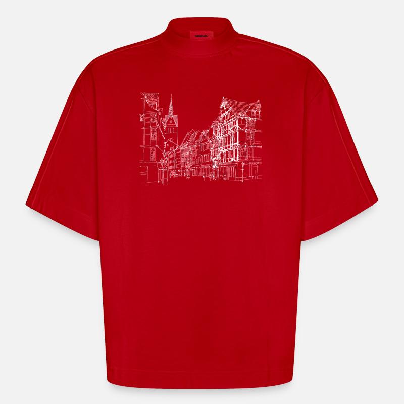 Stadtskizze Linie Kunst Straßenszene - Heavyweight Oversized Organic Boxy T-Shirt Made in EU - Rot