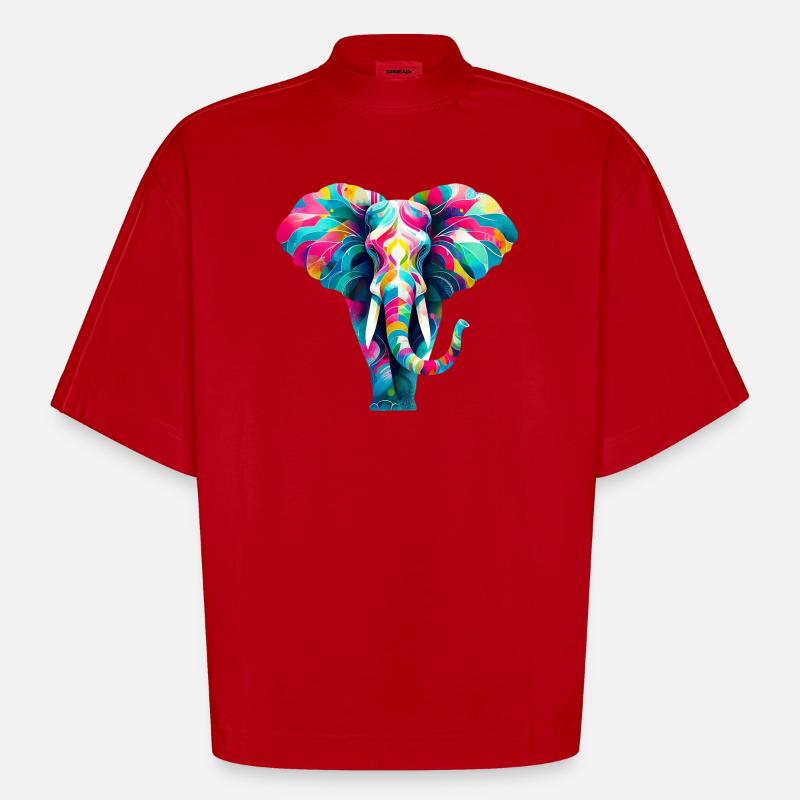 Éléphant - T-shirt bio épais oversize Boxy fabriqué en UE - rouge