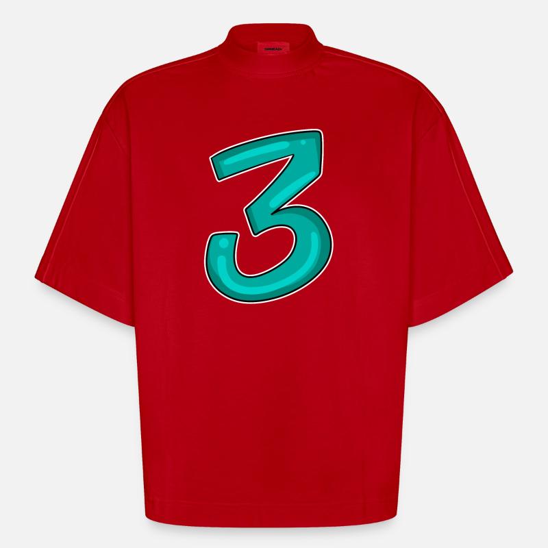3 - Three - Third - Heavyweight Oversized Organic Boxy T-Shirt Made in EU - red