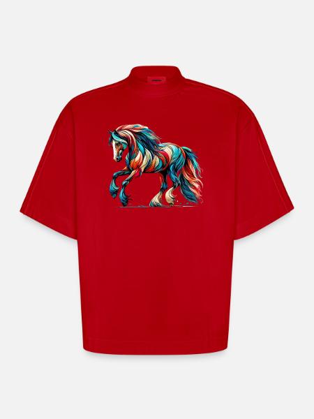 Cheval - T-shirt bio épais oversize Boxy fabriqué en UE - rouge
