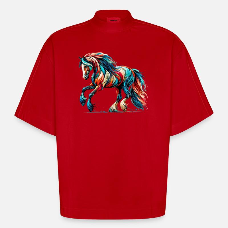 Cheval - T-shirt bio épais oversize Boxy fabriqué en UE - rouge