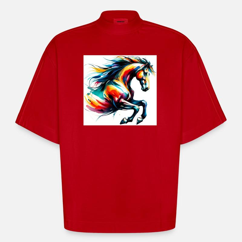 Pferd - Heavyweight Oversized Organic Boxy T-Shirt Made in EU - Rot