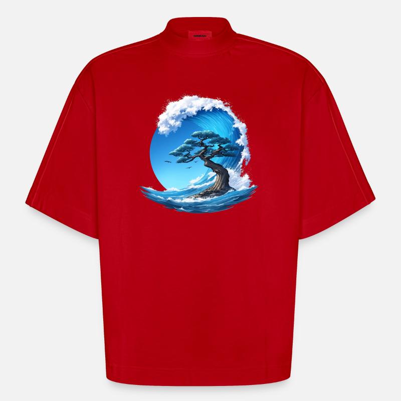 Ein Baum unter einer Welle - Heavyweight Oversized Organic Boxy T-Shirt Made in EU - Rot