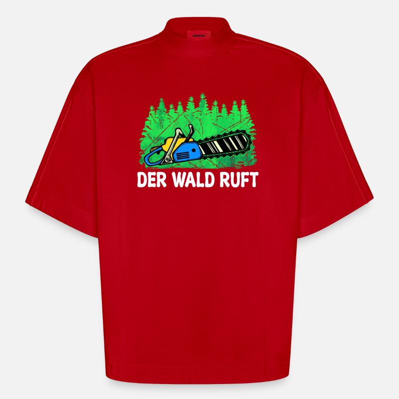 Lumberjack Chainsaw Tree Statement Lumberjack - Heavyweight Oversized Organic Boxy T-Shirt Made in EU - red