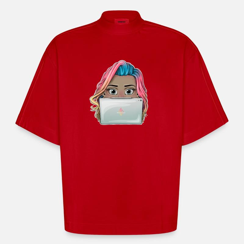 Lebendiges Reva Prisma arbeitendes Mädchen Design - Heavyweight Oversized Organic Boxy T-Shirt Made in EU - Rot