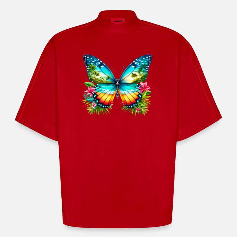 Papillon - T-shirt bio épais oversize Boxy fabriqué en UE - rouge
