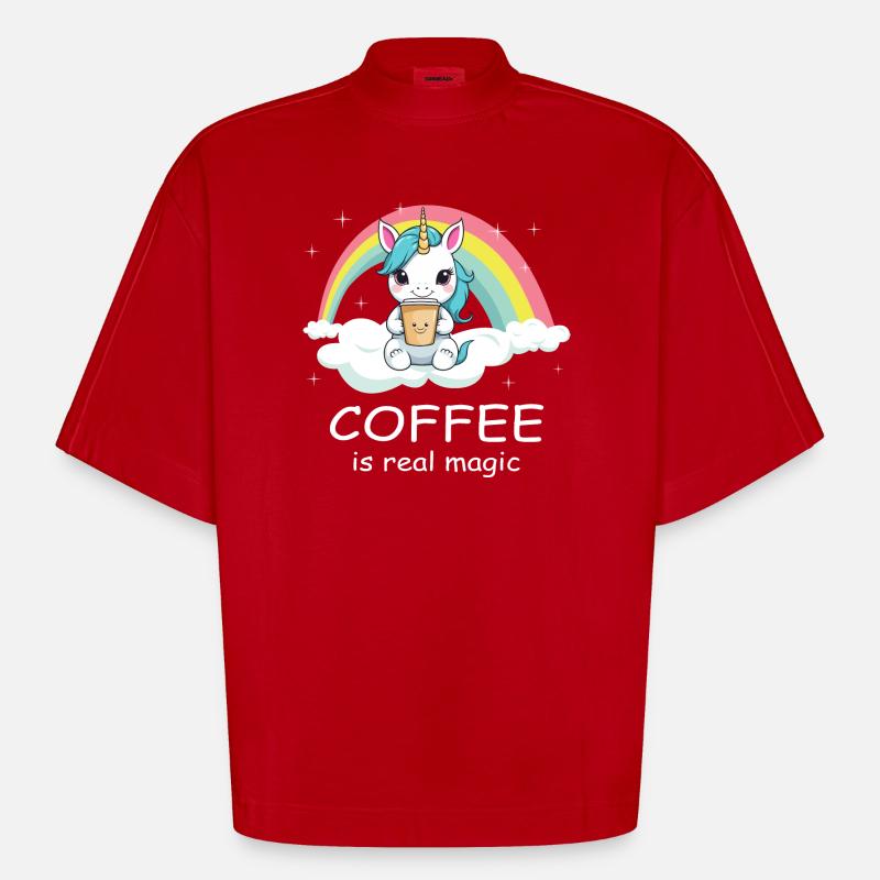 Süßes Kaffee Einhorn - Heavyweight Oversized Organic Boxy T-Shirt Made in EU - Rot