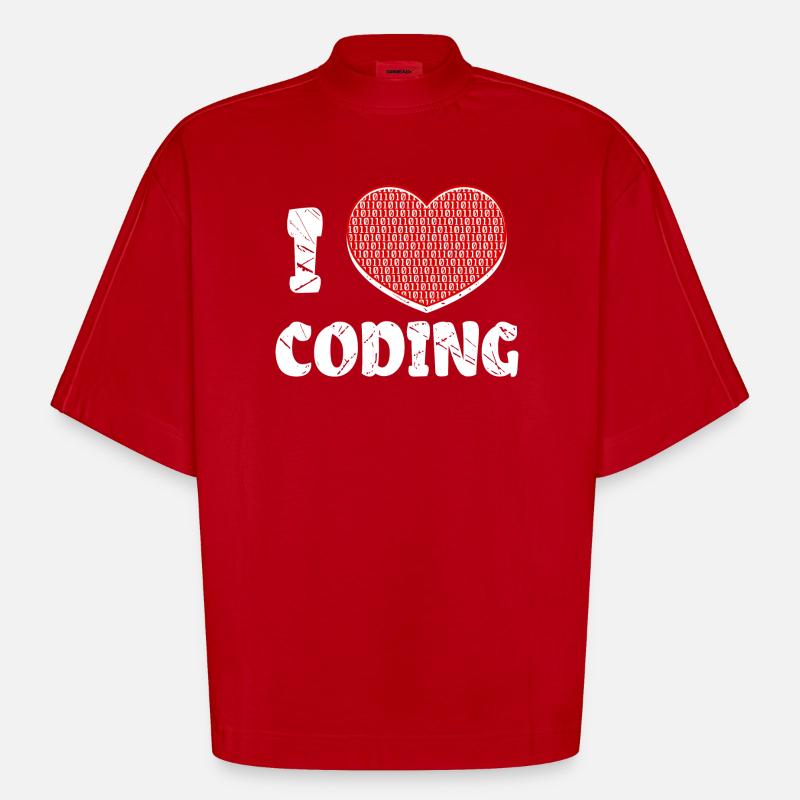 Developer Herz Coden Statement Programmierer - Heavyweight Oversized Organic Boxy T-Shirt Made in EU - Rot