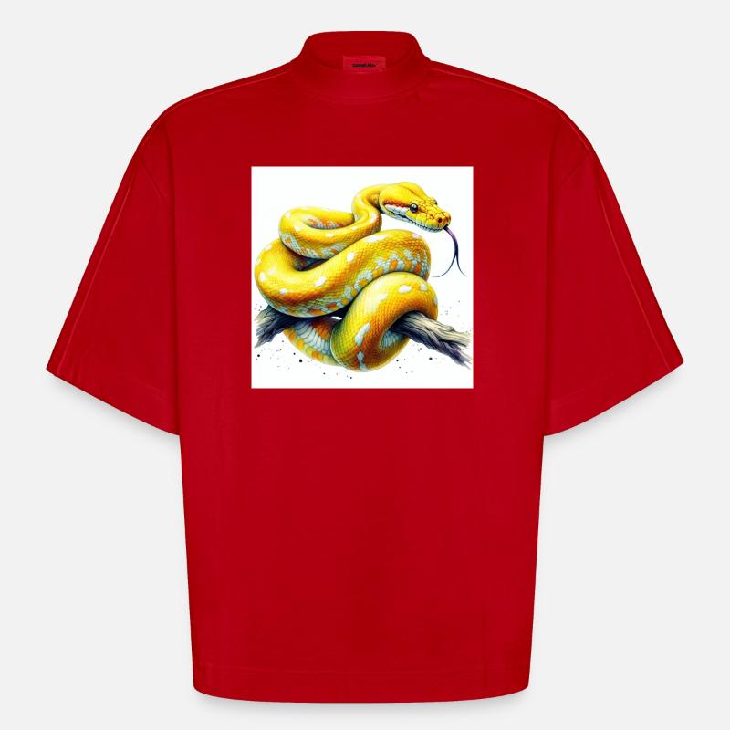 Yellow python - Heavyweight Oversized Organic Boxy T-Shirt Made in EU - red