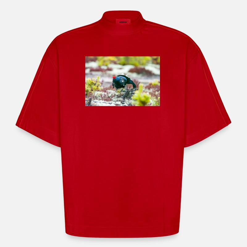 Birkhahn im Moos DSC 3331 - Heavyweight Oversized Organic Boxy T-Shirt Made in EU - Rot