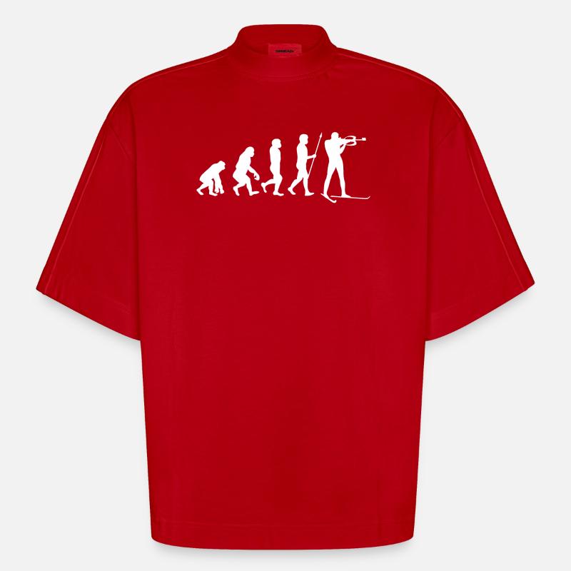 Schifahren Evolution Wintersport Schifahrer Schnee - Heavyweight Oversized Organic Boxy T-Shirt Made in EU - Rot