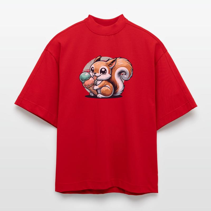 Niedliches Cartoon-Eichhörnchen mit Eiscreme Heavyweight Oversized Organic Boxy T-Shirt Made in EU