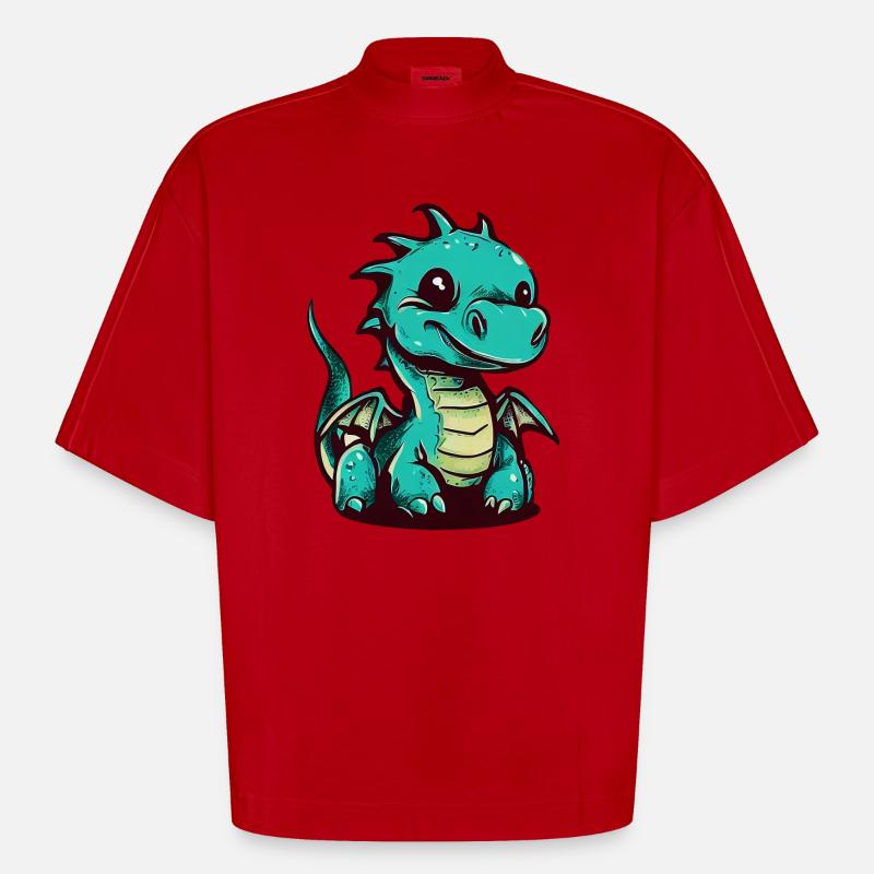 Drache - Heavyweight Oversized Organic Boxy T-Shirt Made in EU - Rot