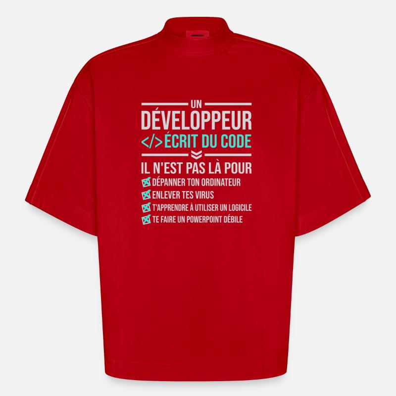Developer Writing Code - Heavyweight Oversized Organic Boxy T-Shirt Made in EU - red