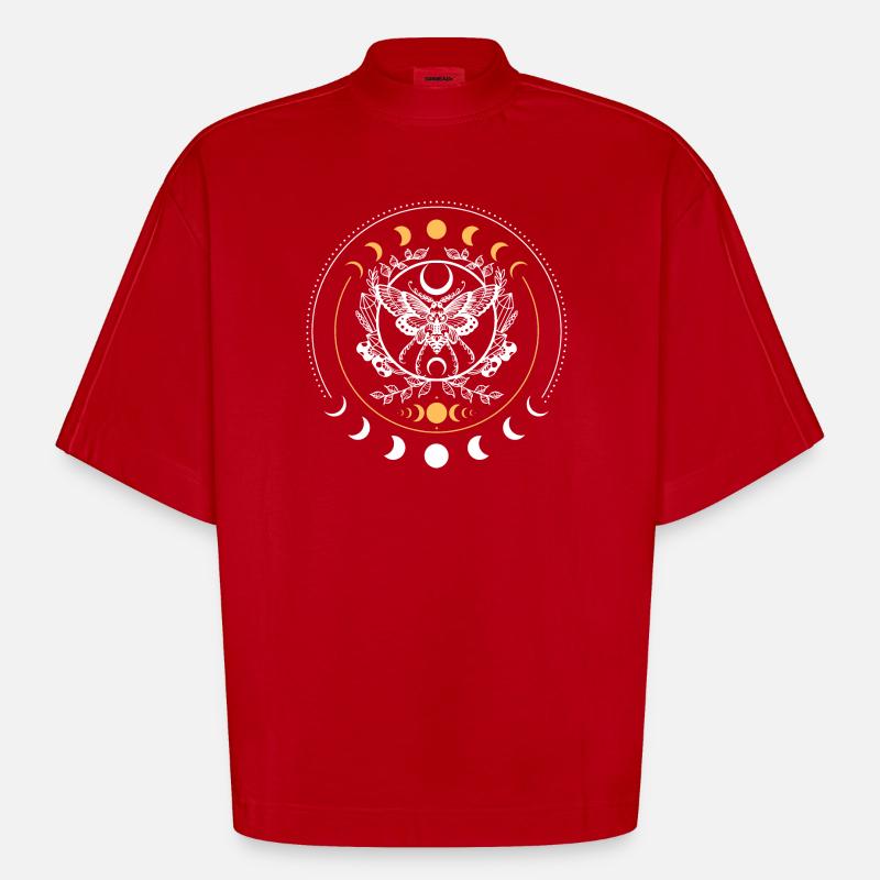 Mandala du Papillon Céleste - T-shirt bio épais oversize Boxy fabriqué en UE - rouge