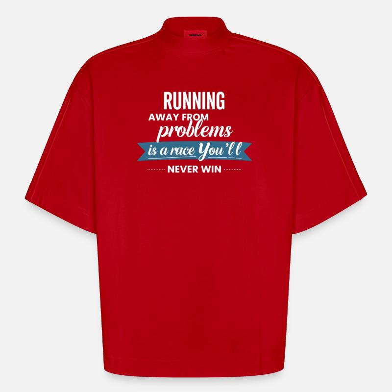 Fleeing from problems is not a solution - Heavyweight Oversized Organic Boxy T-Shirt Made in EU - red