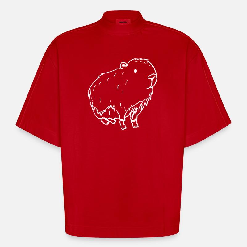 Blanc abstrait de Kapybara - T-shirt bio épais oversize Boxy fabriqué en UE - rouge